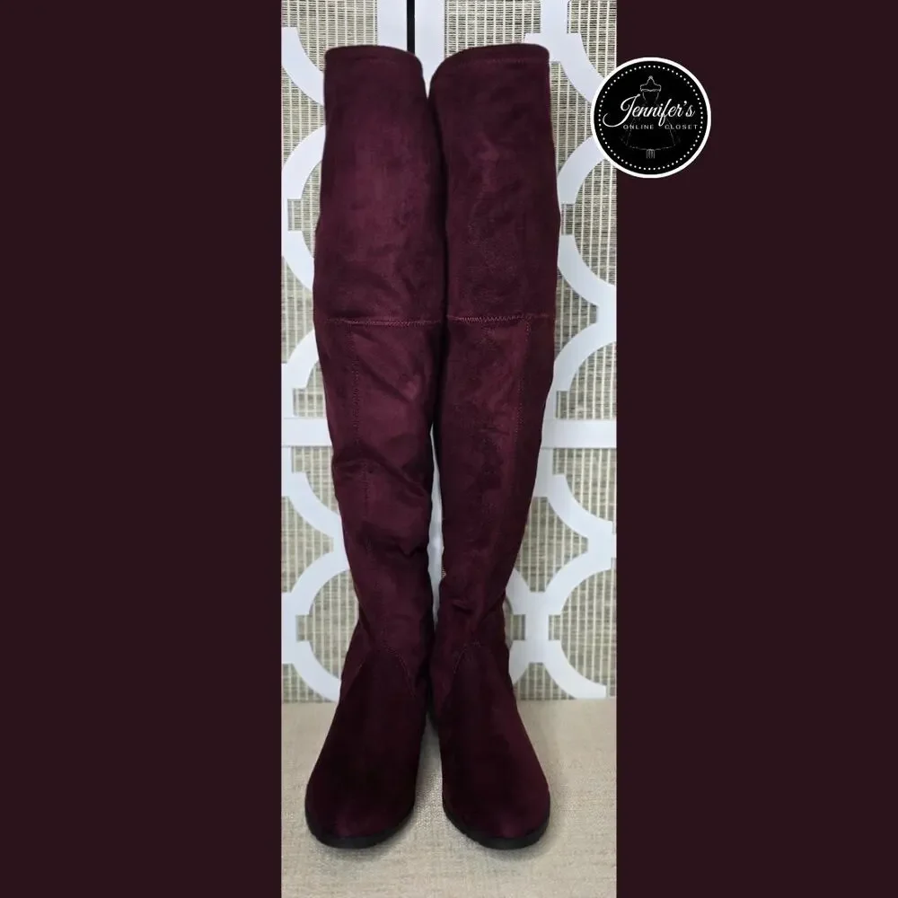 Unisa Women's Dark Red Unadivan Over the Knee Faux Suede Boots Size 8M